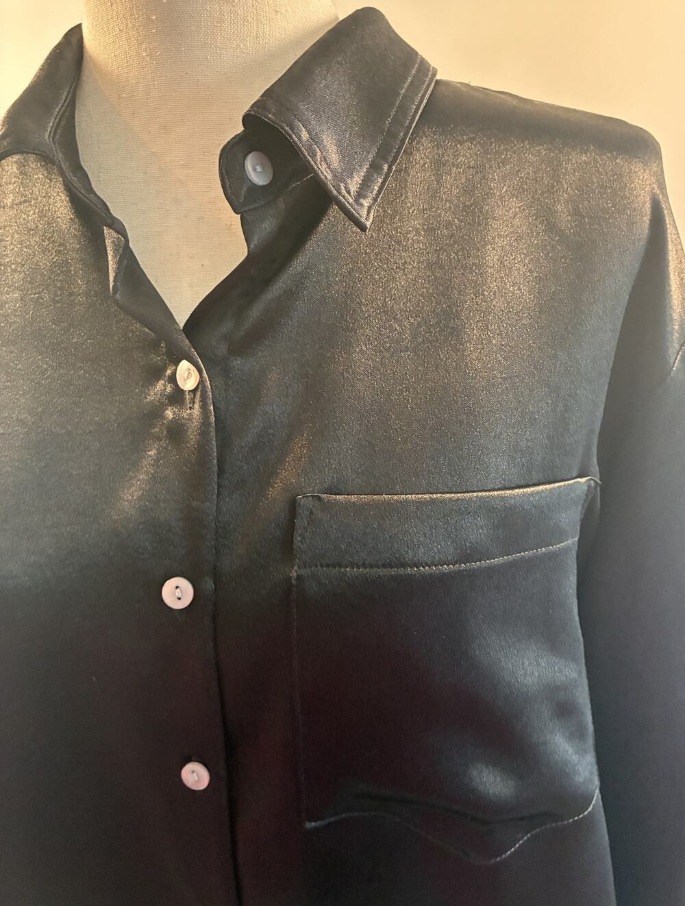 Free People Metallic Satin Button Down Shirt Oversized Blouse Top Size S